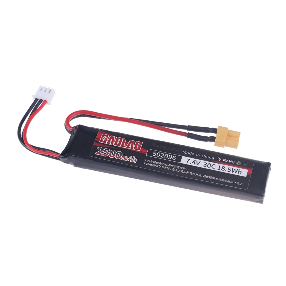 Batterie Lipo aste pour odorà eau, Mini Airsoft BB, Pistolet à air comprimé, Jouets électriques, Pièces de pistolets, 7.4V, 2500mAh, 2S, 7.4V