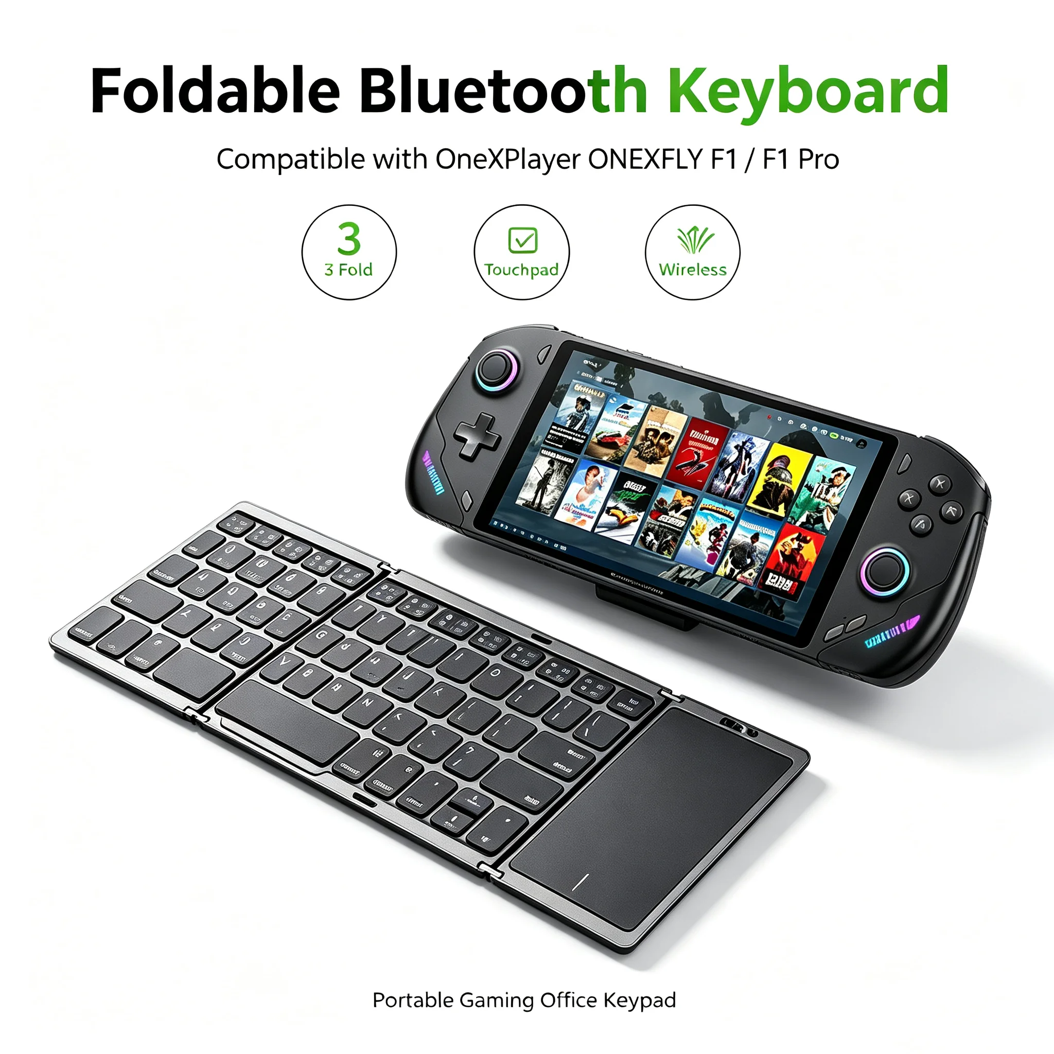 折りたたみ式bluetoothキーボード（タッチパッド付き）、三つ折りワイヤレスキーパッド、onexplayer-onexfly-f1-f1-proアクセサリー対応