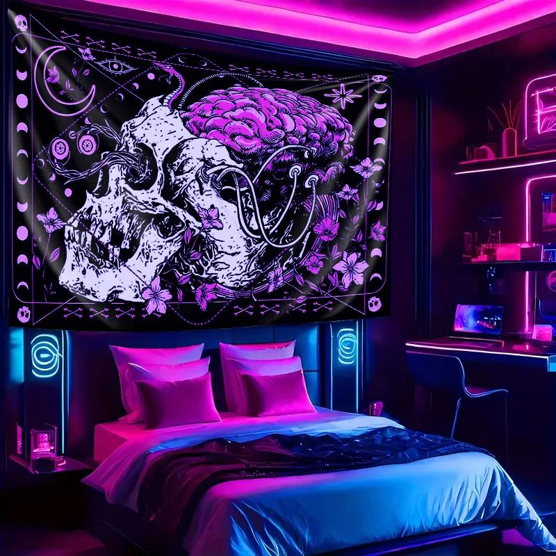 VIKAMA القوطية الظلام الجمجمة الدماغ نسيج الظلام نمط الجدار الشنق غرفة نوم الهروب غرفة ديكور القوطية موضوع غرفة المعيشة ديكور #3