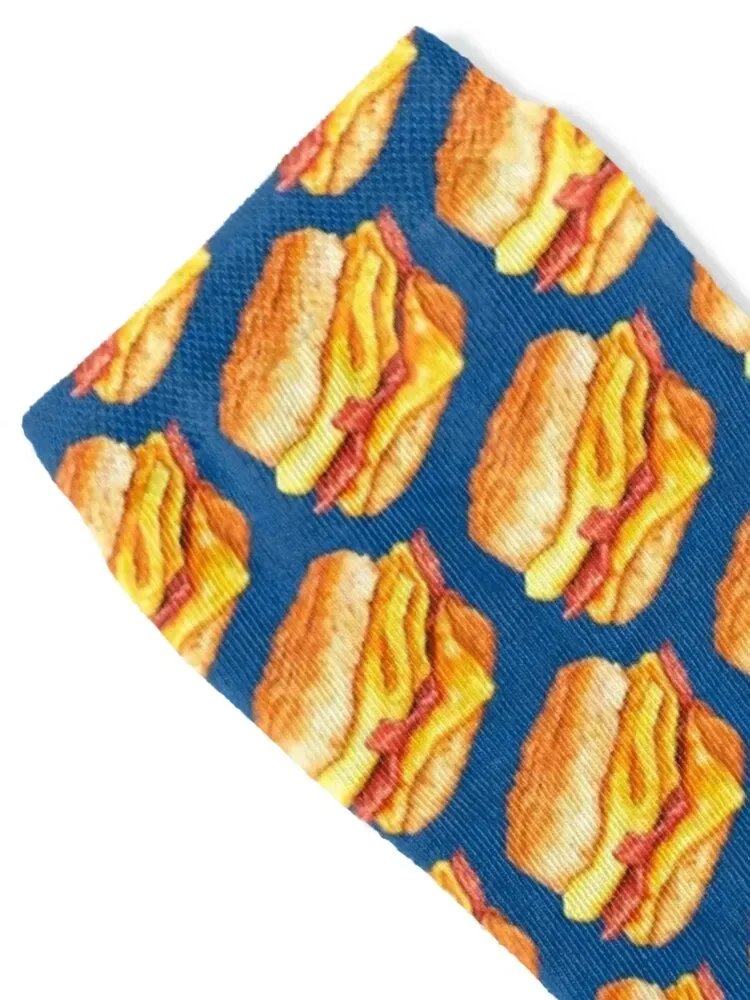 Bacon Egg & Cheese Sandwich Pattern - Blue Socks Stockings compression hiphop halloween floral Socks For Men Women's