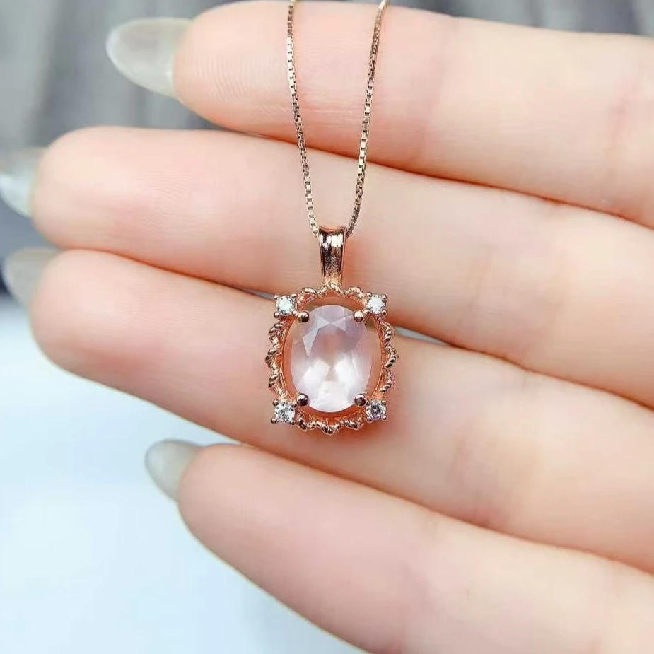 

Hotsale 925 Silver Crystal Pendant Natural Rose Quartz Pendant with Certificate 8mm*10mm 3ct Genuine Rose Quartz Jewelry