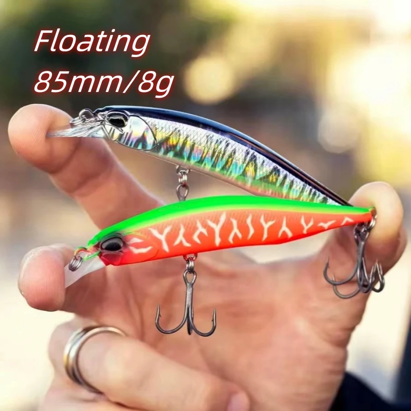 Señuelo de pesca japonés de pececillo flotante Topwater vivo, cebo Artificial de 85mm/8g para fundición y pesca con mosca, lubina, trucha, Lucio