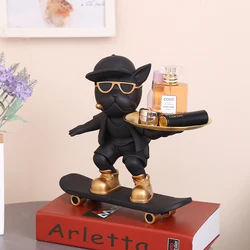 Skateboard cane statua decorazione vassoio portaoggetti Bulldog francese Figurine ornamenti casa soggiorno decorazione d'interni scultura