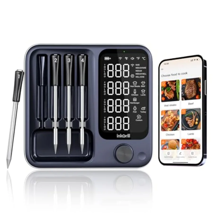 

Умный беспроводной термометр для мяса с 4 датчиками, Wi-Fi и Bluetooth, цифровой термометр для гриля, духовки и барбекю, перезаряжаемый