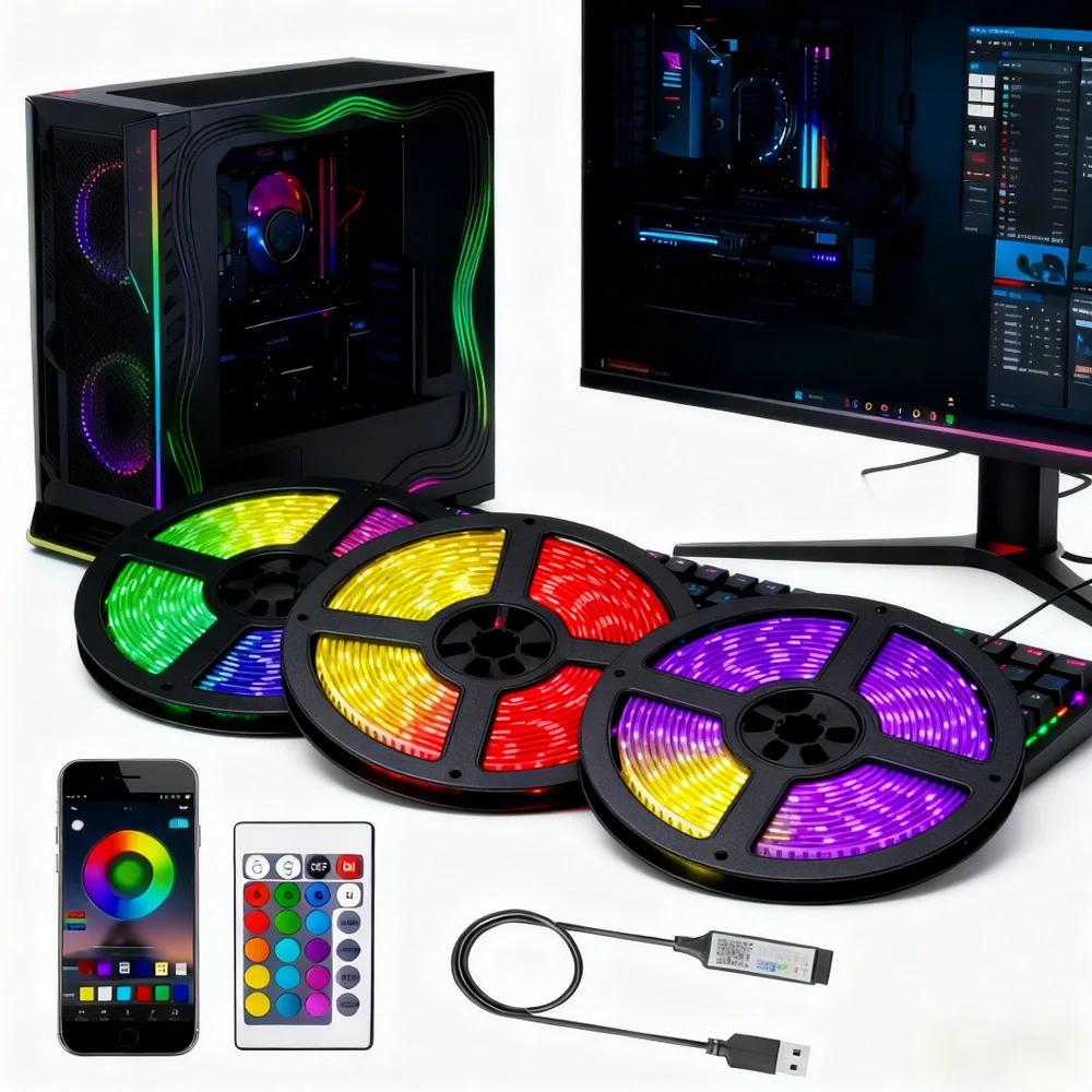 

Bluetooth RGB USB LED Strip Lights 5V SMD5050 Flexible Diode Lamp Tape APP Control Music Sync, Color Changing DIY TV Backlights