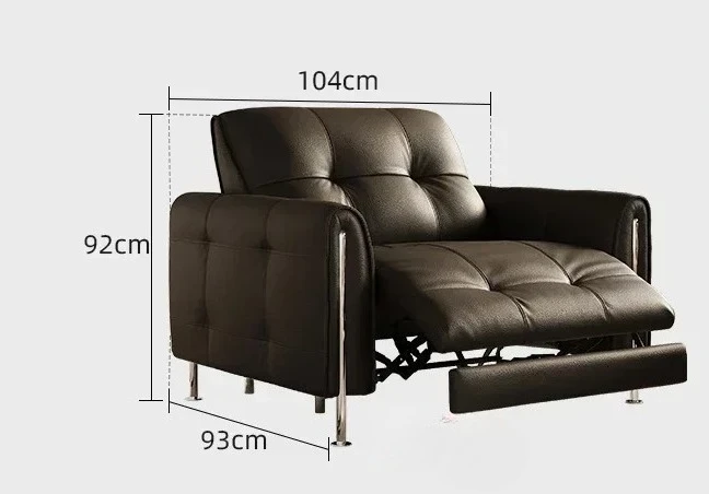 

French Retro Electric Single Retractable Couch Functional Sofa Full Leather Balcony Leisure Chair