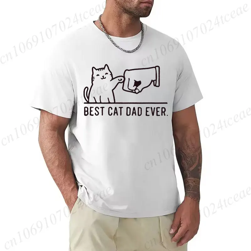 Men's Cat Dad T-Shirt,Crew Neck Casual Tee Tshirts with Paw Print,Summer Top,Gift for Him Dad Cat Lovers,Men's Apparel