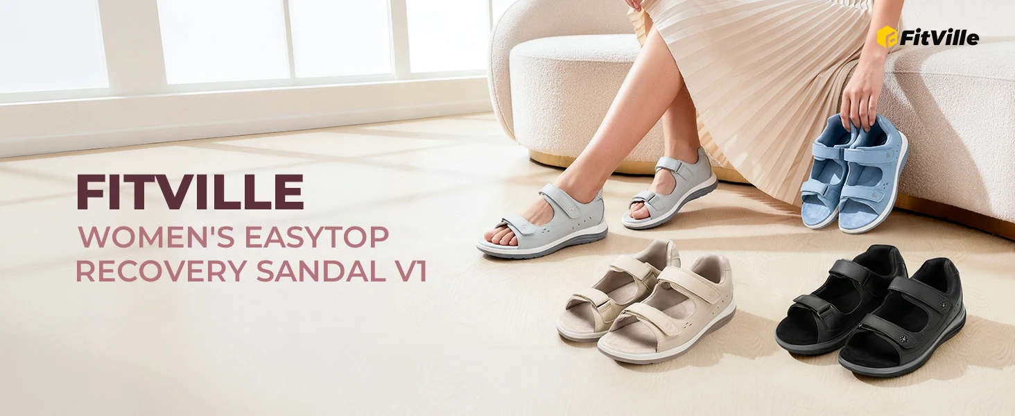 FitVille Damen-Sportsandalen mit breiter Zehenbox, bequeme Diabetiker-Schuhe für Frauen, flache Hausschuhe zur Linderung von Fußschmerzen und Ballenzehen. – Detail 3