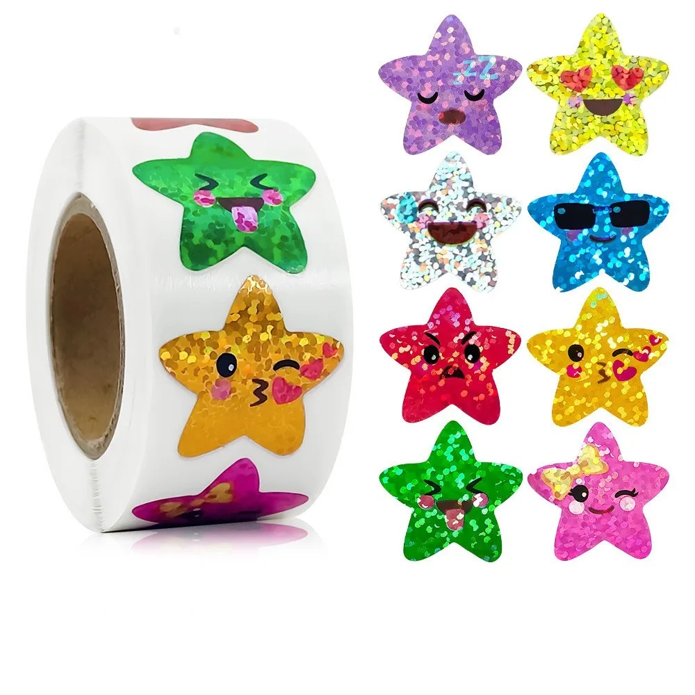 100-500pcs Colorful Shiny Laser Stickers Self Adhesive Stars Kid's Arts Craft Supplies Greeting Cards Home Decoration Toy Gift