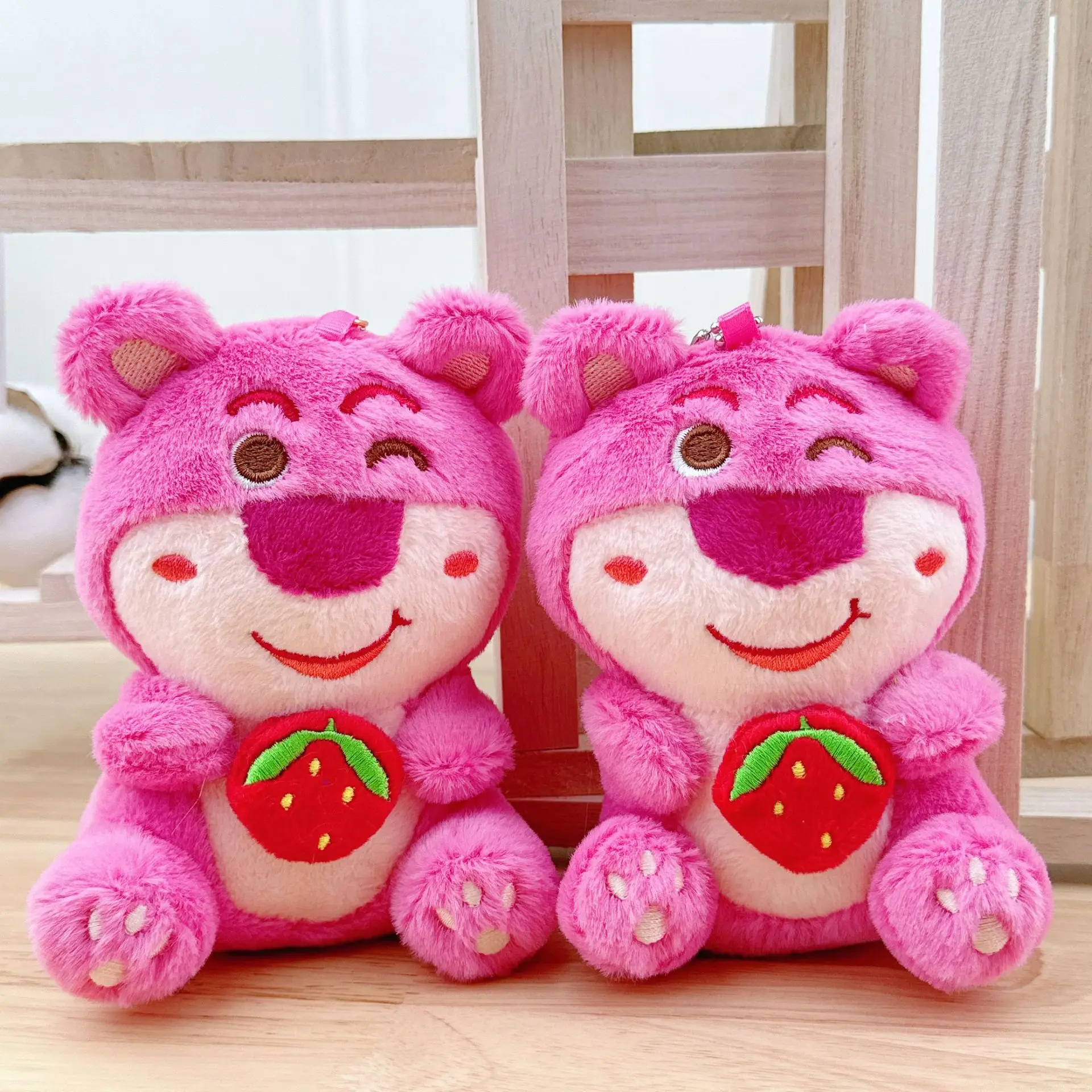 30pcs Lot Cute Strawberry Bear Plush Hanging Ornament, Keychain Bag Pendant Wholesale Birthday Gift Claw Machine Toy Doll