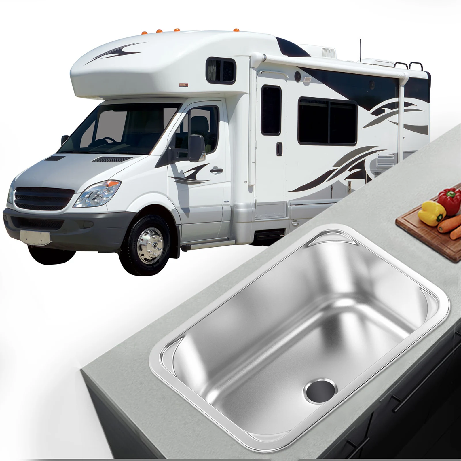 

Kitchen Basin Sink 345x245x136mm Brushed RV Sink 40mm Drain Flush Mounted for Campervans