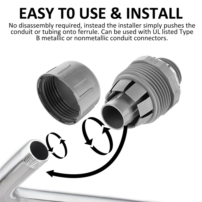 20 Pcs Conduit Connectors, 1/2 Inch Liquid Tight Connector NPT Non-Metallic For PVC Electrical Flexible Conduit Fittingsabkw