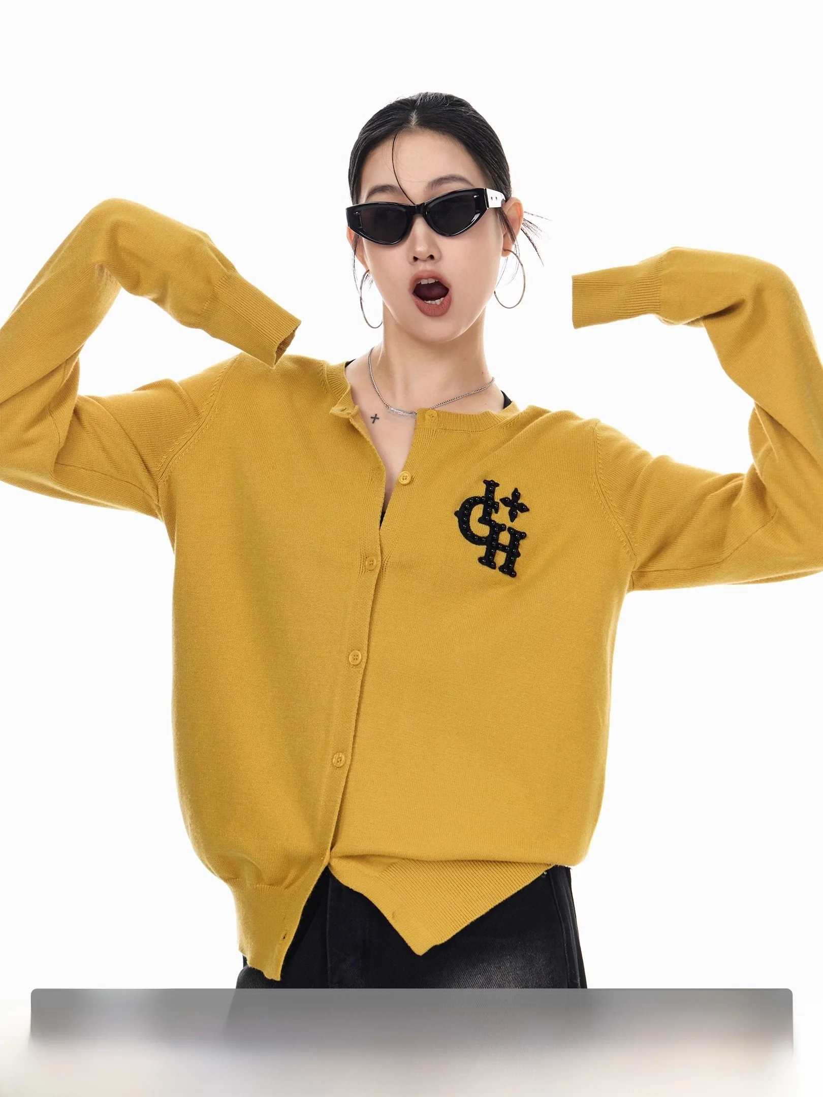 

Ich Mode American Retro Pearl Knitted Cardigan Women's Casual Aosphere Outerwear Spring Leisure Sweater Jaet