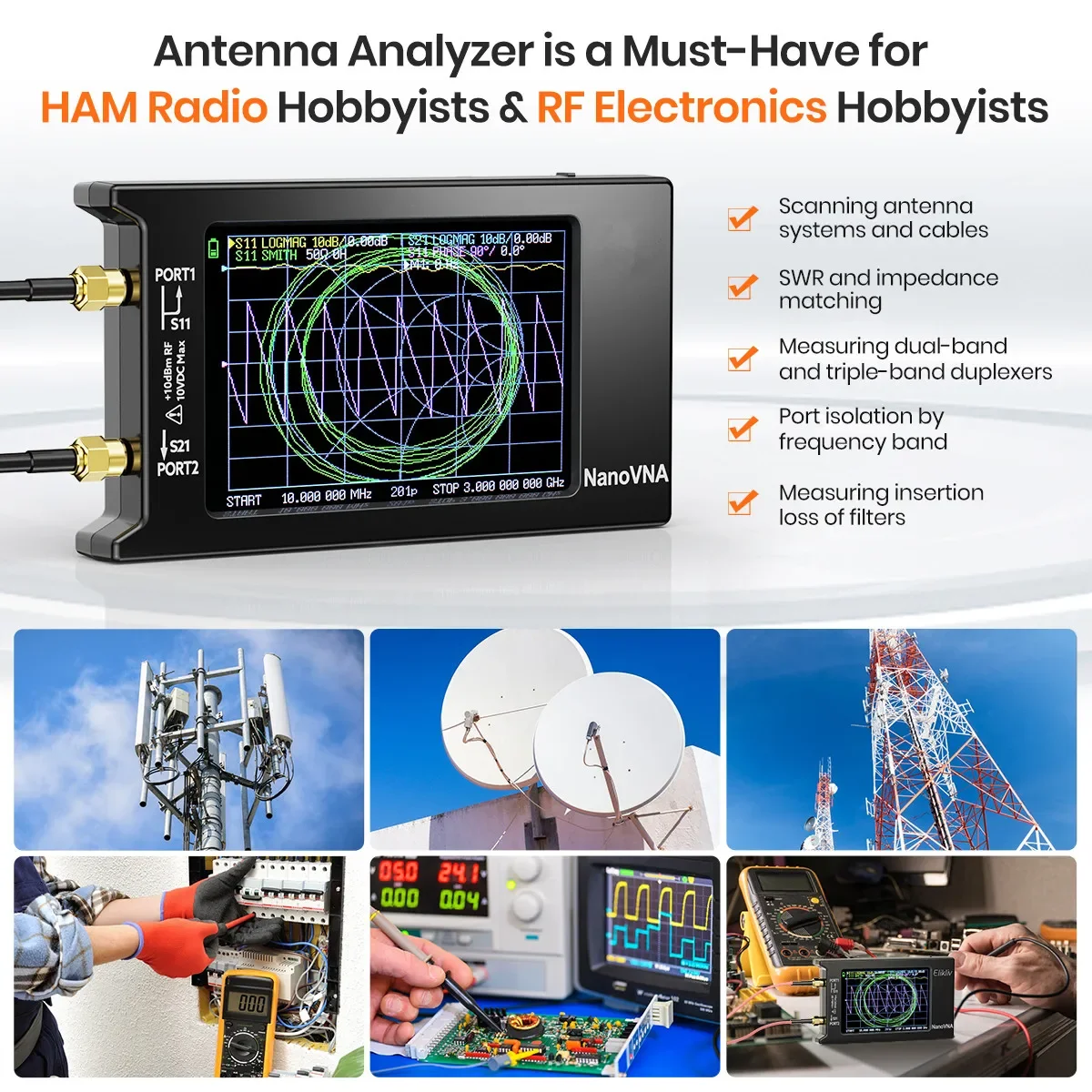 Anslyzer widma NanoVNA-H4 Wektorowy analizator anten sieciowych 10KHz-1.5GHz MF HF VHF UHF Tuner antenowy 32GB nano vna NanoVNA-H