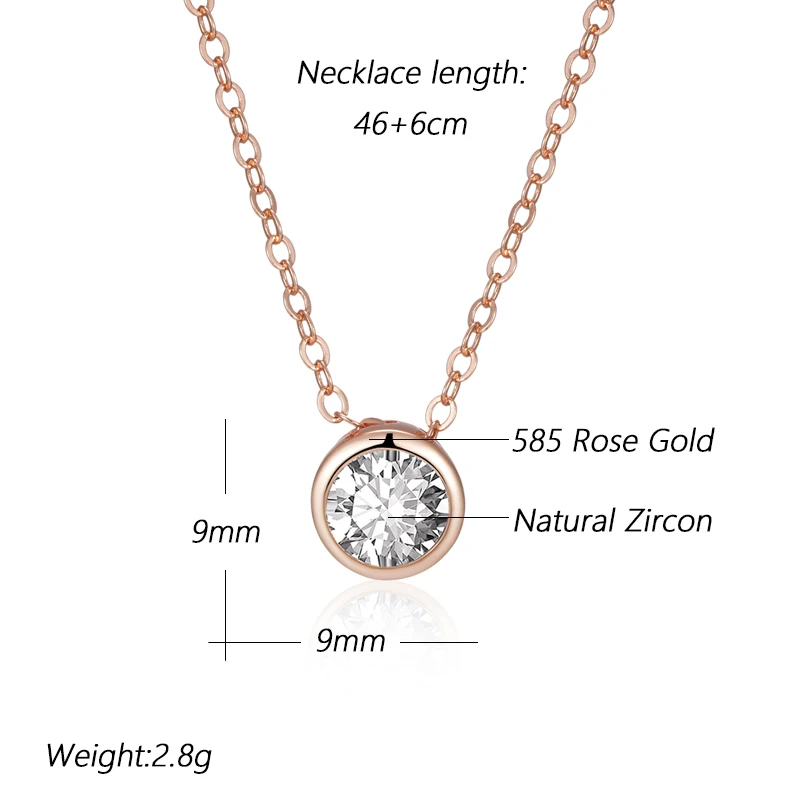 Kinel Fashion Natural Zircon Pendant Necklace For Women Simple 585 Rose Gold Color Round Charms High Quality Daily Fine Jewelry