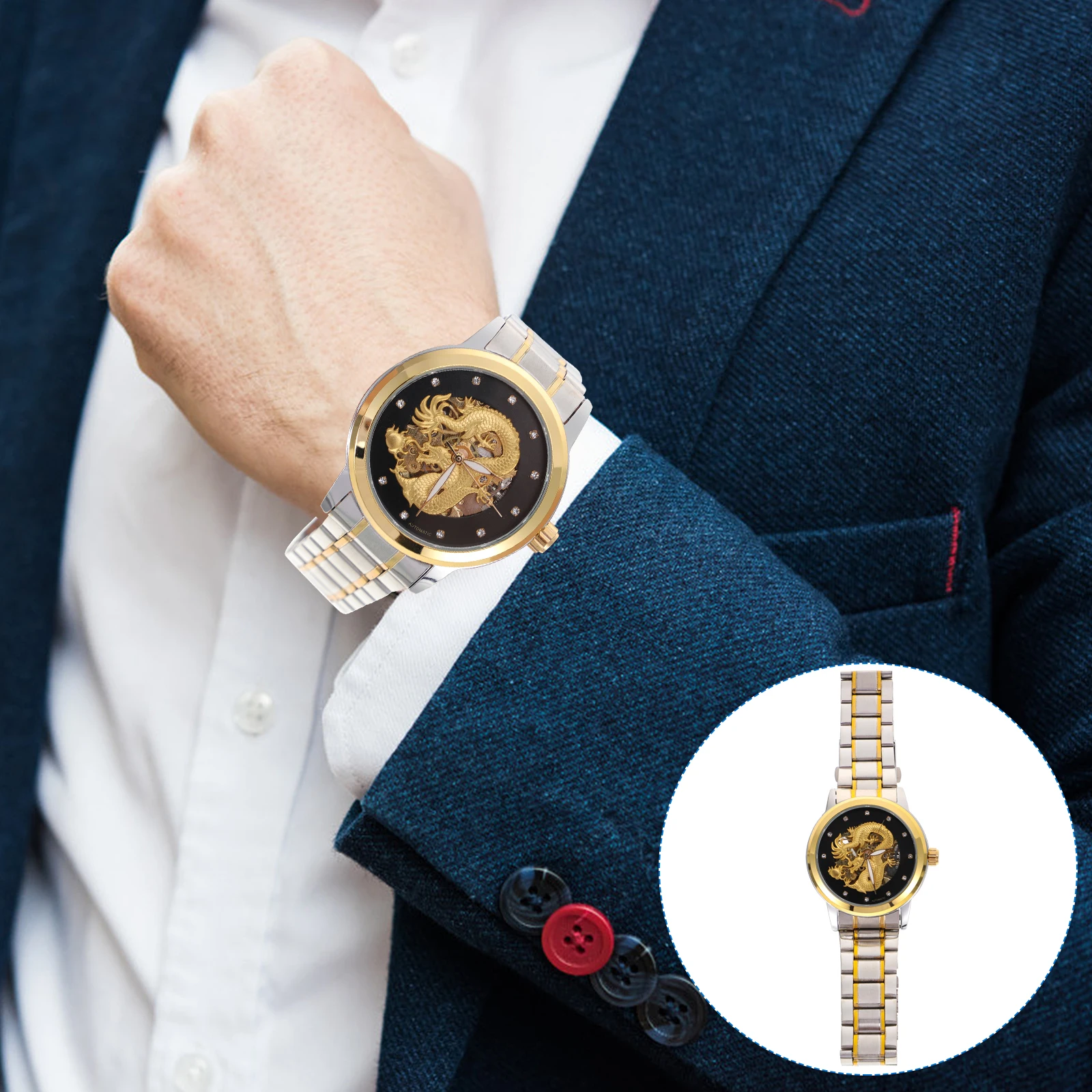 Waterproof Mechanical Watches for Men Durable Stainless Steel Hollow Out Carving Male Business Analog Wristwatch