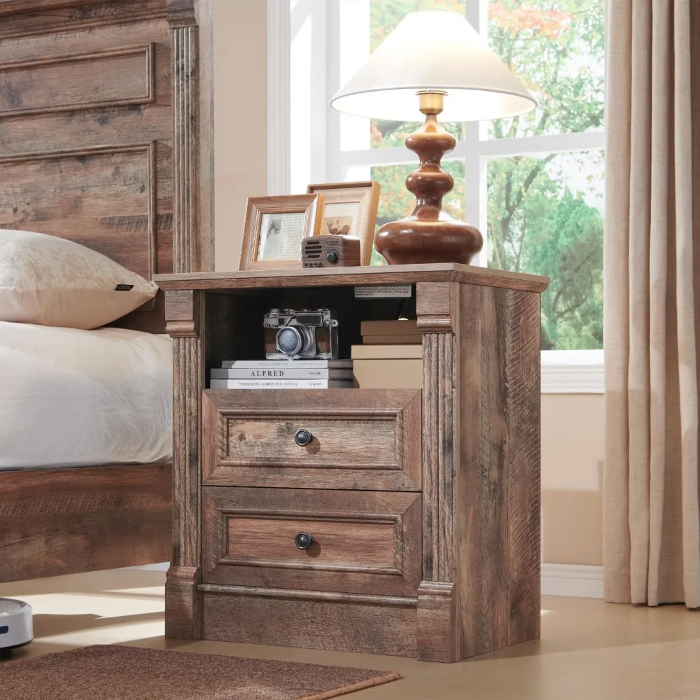 Farmhouse Rustic Wood Nightstand,26" Tall & 23.6" Wide, Roman Column, Charging Station, Custom