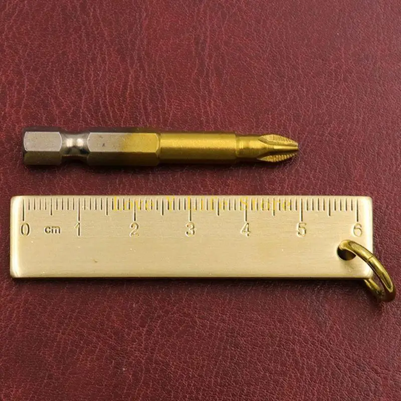 L74C Lovely Copper Straight Ruler 6cm for Creative Keychain 3mm Thickened Brass School Office Stationery Measuring Drawing To
