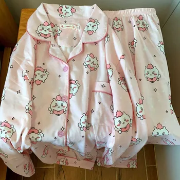 Bee Chiikawa Pigiama di cotone a maniche lunghe 2025 Anime Kawaii Hachiware Usagi Ragazze Primavera Autunno Cartoon Vestiti per la casa Set Regali