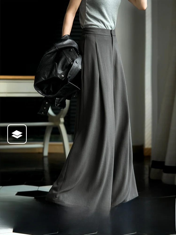 

Xhange Simple Wide Leg Casual Pants Draped Dual Version Loose Fit Straight Cut Ladies Trousers Comfortable Casual Fashion