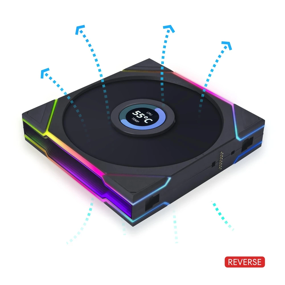 LIAN LI UNI FAN TL LCD 140 مم شفرة عكسية واحدة RGB مروحة سائل ديناميكي محمل أسود A002