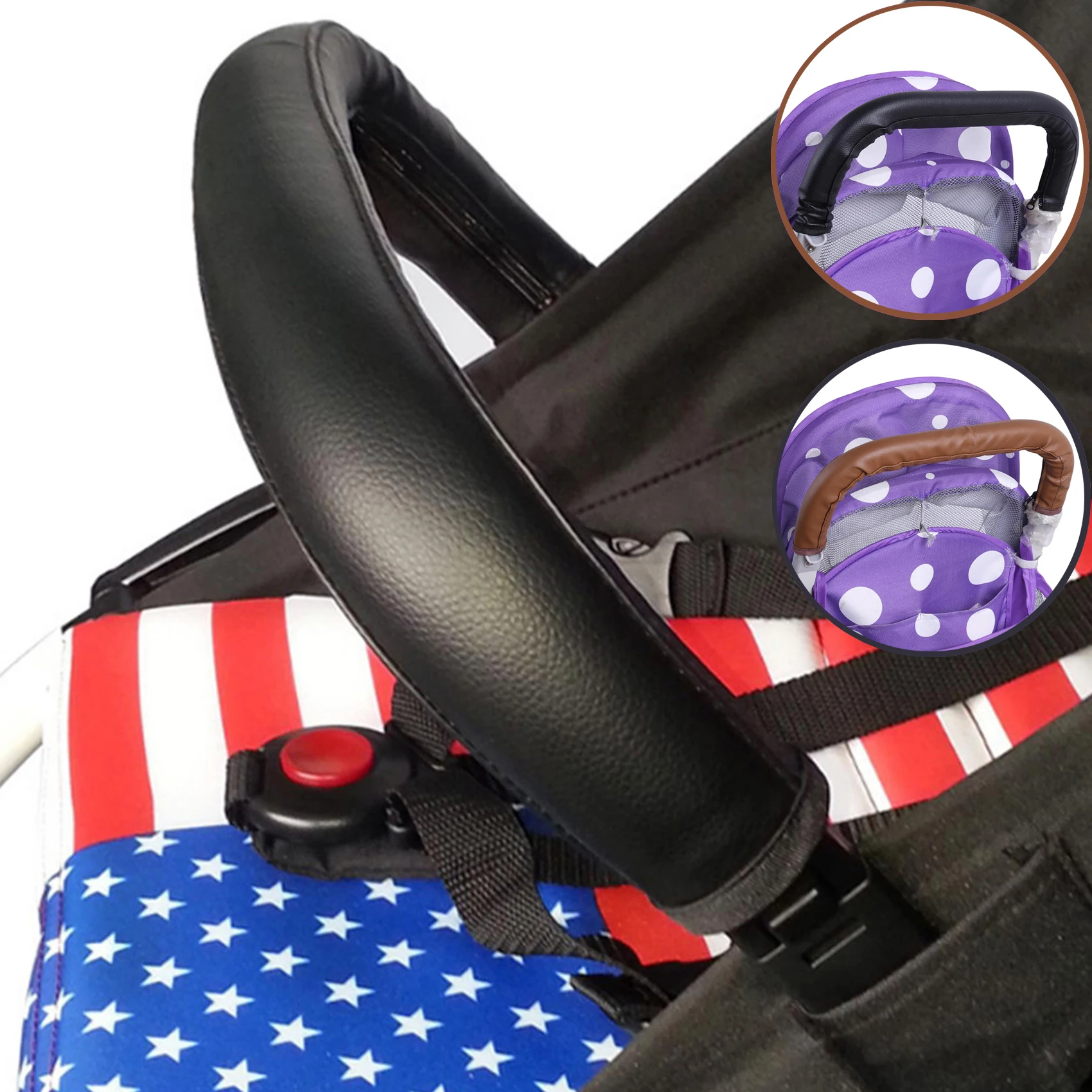 عربة طفل الجلود مقبض يغطي عربة مسند الذراع واقية عربة طفل سستة حامي غطاء يدفع باليدين اكسسوارات جديد