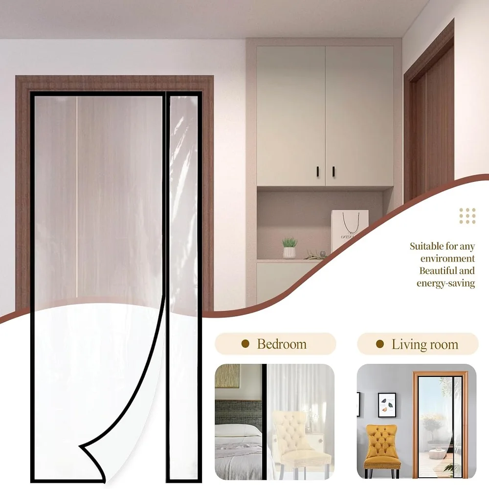 Transparent reversible left and right side-opening insulated door curtains, magnetic self-closing insulated door screens