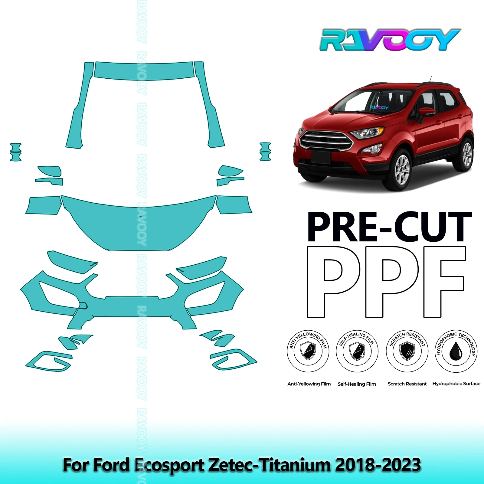For Ford Ecosport Zetec-Titanium 2018-2023 Partial Front Pre-Cut Paint Protection Film PPF Stone Chip Kit | Clear/Matte/Black