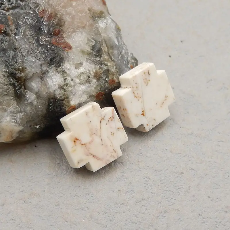 Natural Stone Howlite Cross Cabochon Pair 11x3mm 2g Semiprecious Fashion Jewelry Pendant Earrings Accessories New 2023