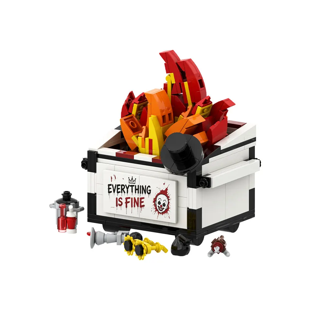 MOC Clown Trash Can Building Blocks Kit Creative Joker Garbage Can Fire Desk Decor Toy Bricks Adult Gift For Family Friend