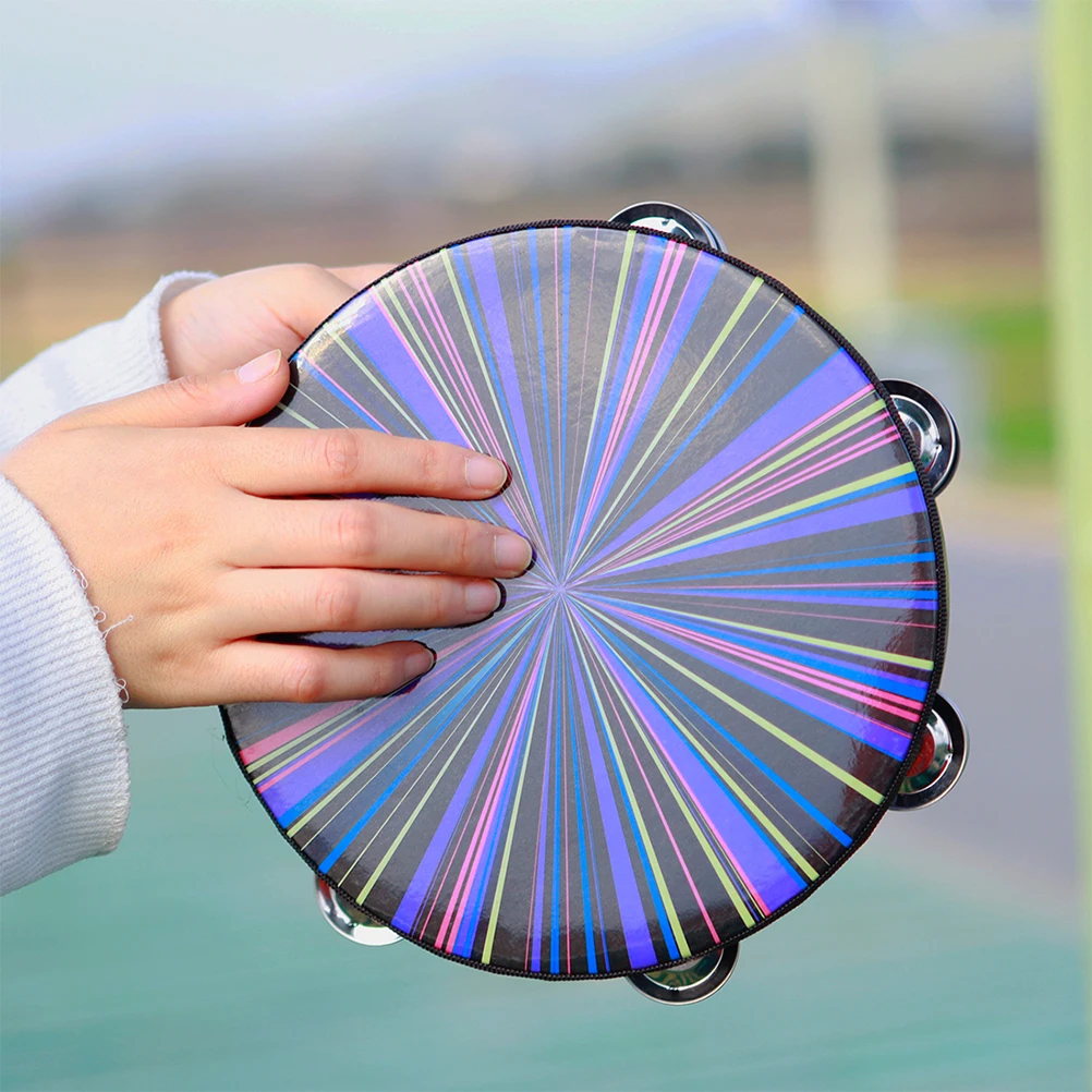 핸드 벨 드럼 양면 탬버린 어린이 악기 타악기 휴대용 어린이 나무 장난감 안전한 재료 내구성