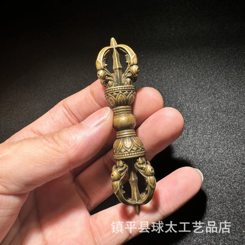 Brass retro-style Tibetan Vajrayana ritual object large Vajra treasure demon-subduing staff decorative piece or