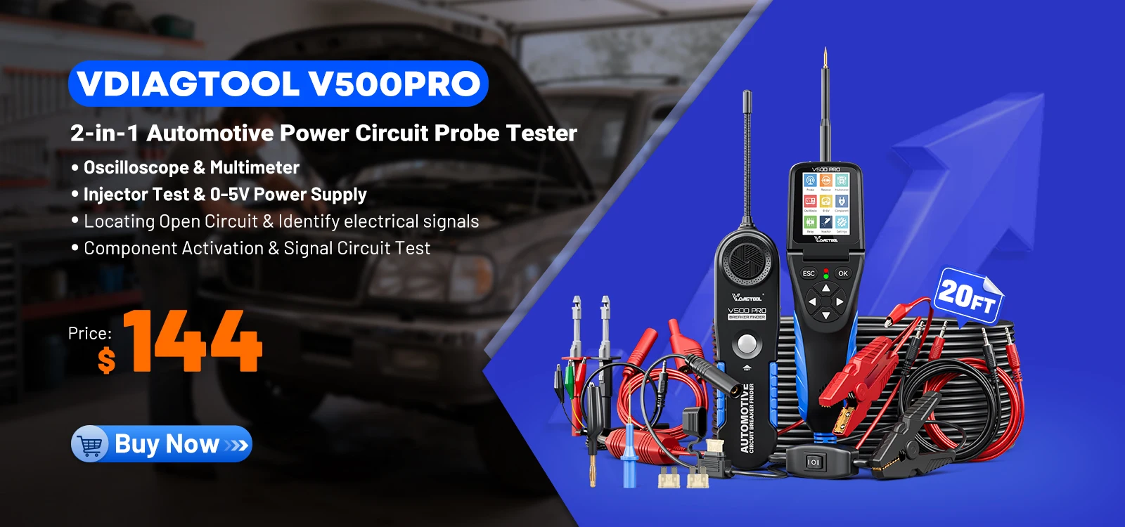 VDIAGTOOL V200PRO Automotive Power Circuit Probe 12/24V Electrical Short Open Breaker Finder Car Electrical Diagnostic 40FT Cabl
