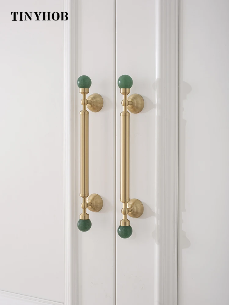 Tinyhob Luxury Brass+Pink Crystal  Handles and Knobs Green Cupboard Pull for Kitchen Drawer Pulls / White Decorative Knob