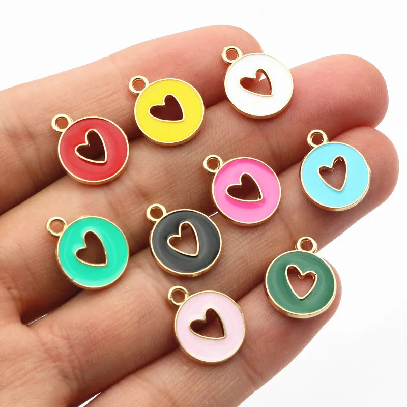 20 pièces 15x12mm émail Double face coeur creux pendentif à breloques bijoux à bricoler soi-même faisant des accessoires pour Bracelet boucles d'oreilles collier