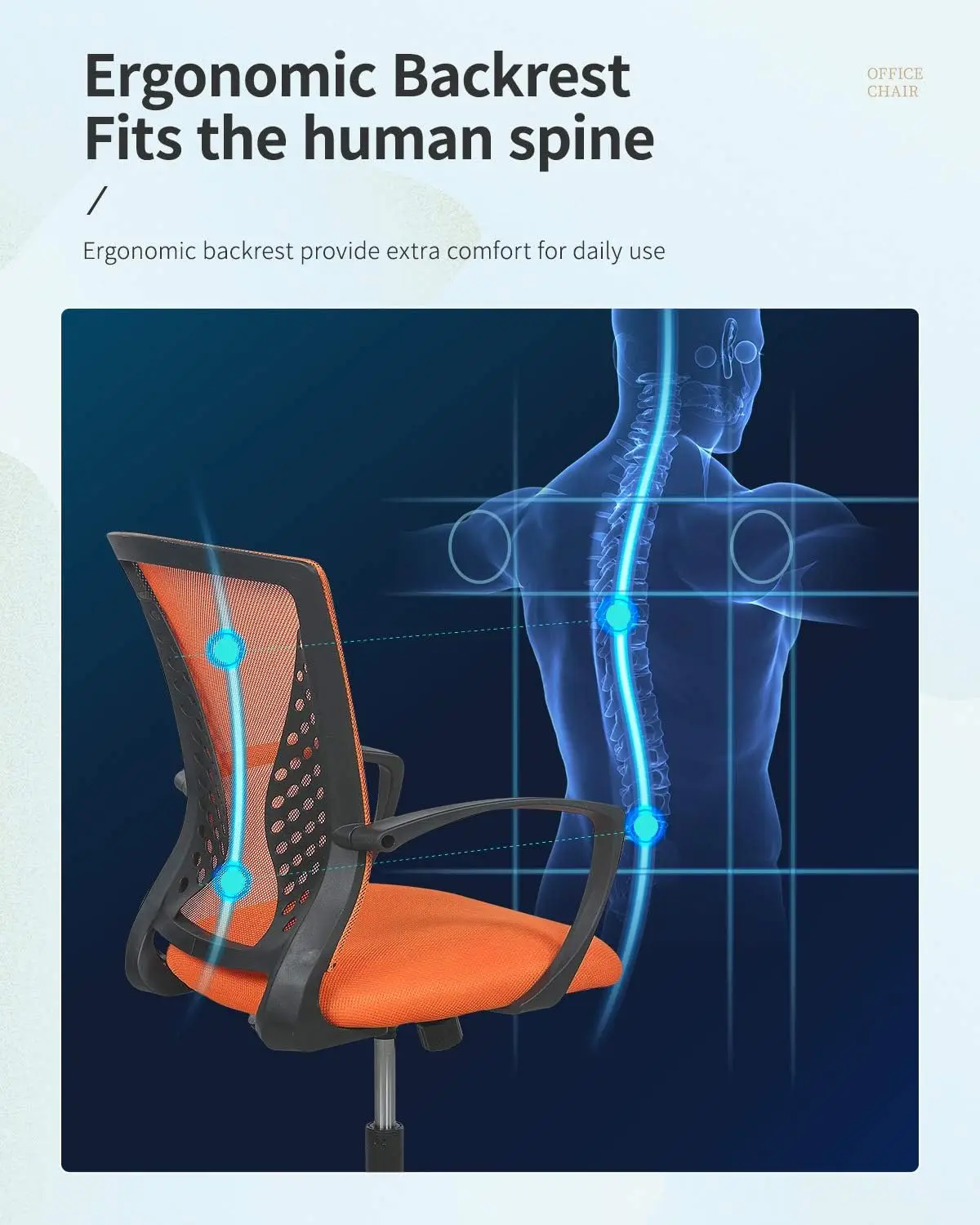 Office Chair Mid Back PC Swivel Lumbar Support Adjustable Desk Task Computer Ergonomic Comfortable Mesh Chair with Armrest