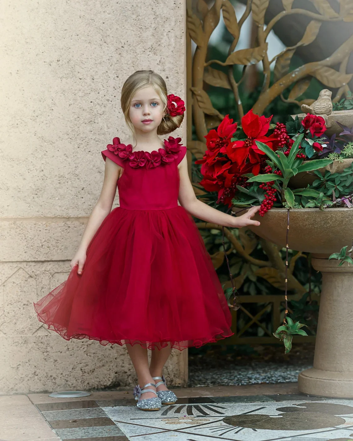 Elegante Tule Bloem Meisje Jurken Baby Kids Thee Lengte Verjaardagsfeest Trouwjurk Bloemen Blauwgroen Prom Heilige Communie Jurken