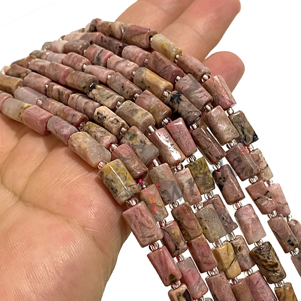 Natural Gemstone Red Rhodonite Faceted Cylinder Loose Stone Beads For Jewelry Making DIY Bracelet Earrings Handmade Accessories