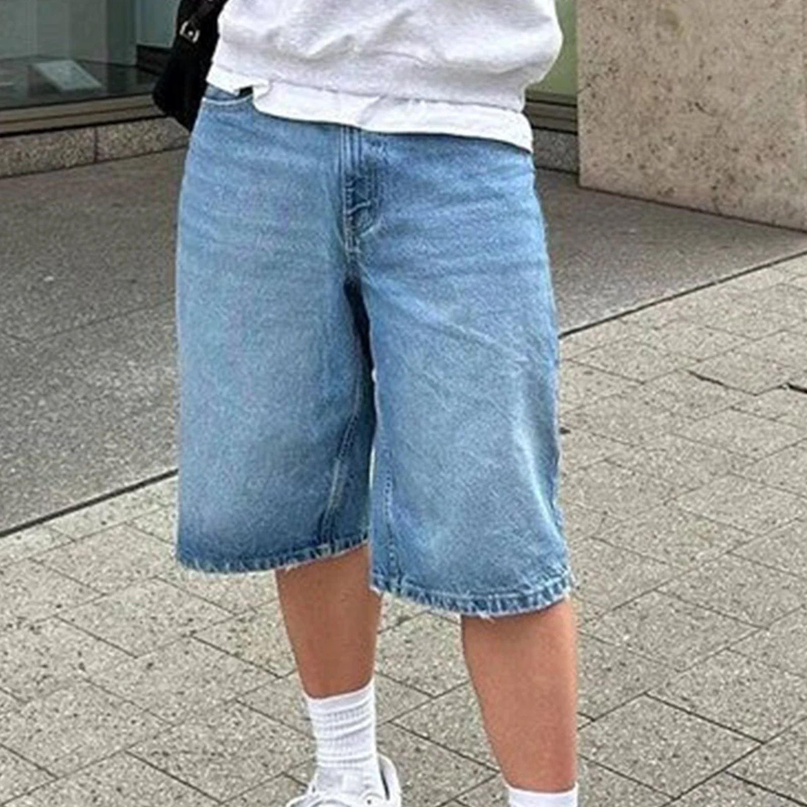 Baggy Jeans Shorts for Men Casual Loose Fit Wide Leg Denim Jorts Y2K Vintage Hip Hop Skateboard Long Jorts Male Streetwear