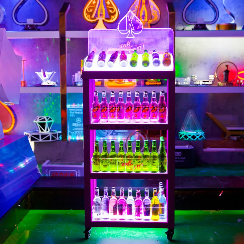 

Bar KTV Spade A Cocktail Mobile Luminous Wine Rack, Stainless Steel Cabinet Beer Display Rack