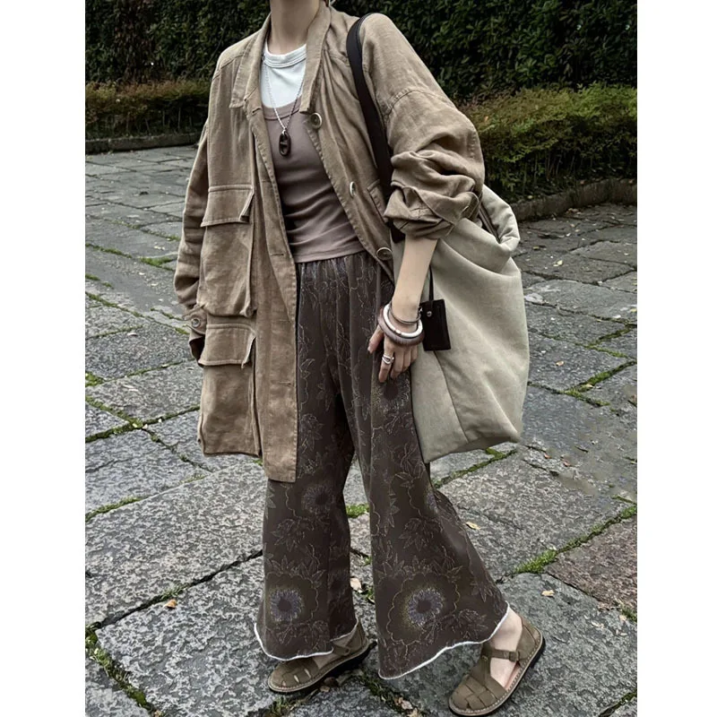 

Vintage Coin Collar Workwear Jacket Women Autumn Winter New Lazy Style Loose Casual Versatile Coat