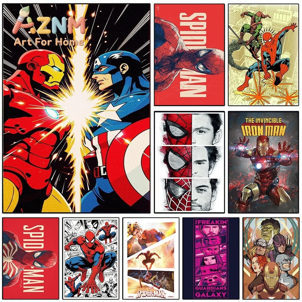Marvel Iron Man VS Captain America Pop Art Battle Canvas Wall Art Unframed Canvas Poster Print for Boys Bedroom Game Room Apar