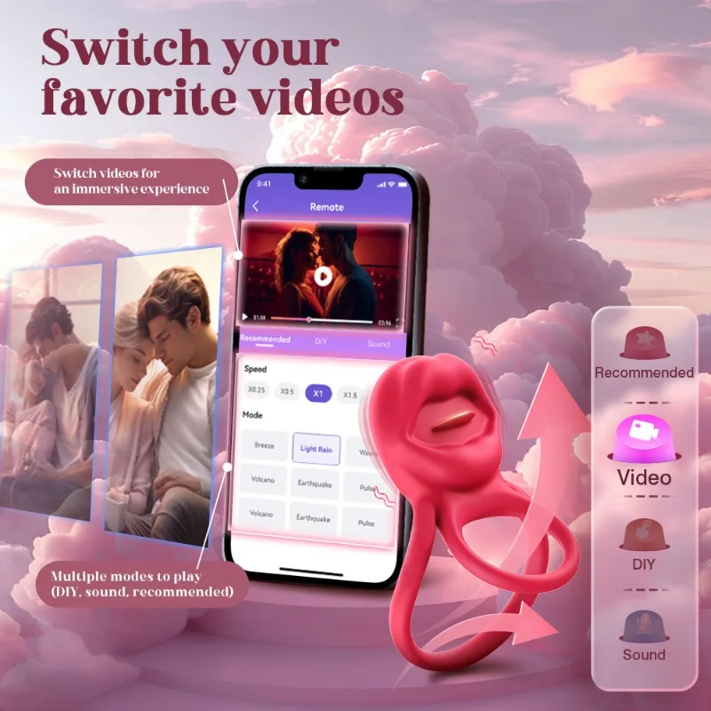 2 in 1 Remote Control Rose Ring Vibrator Lidah Menggoda Stimulasi Klitoris Cincin Penis Penunda Ejakulasi Mainan Seks