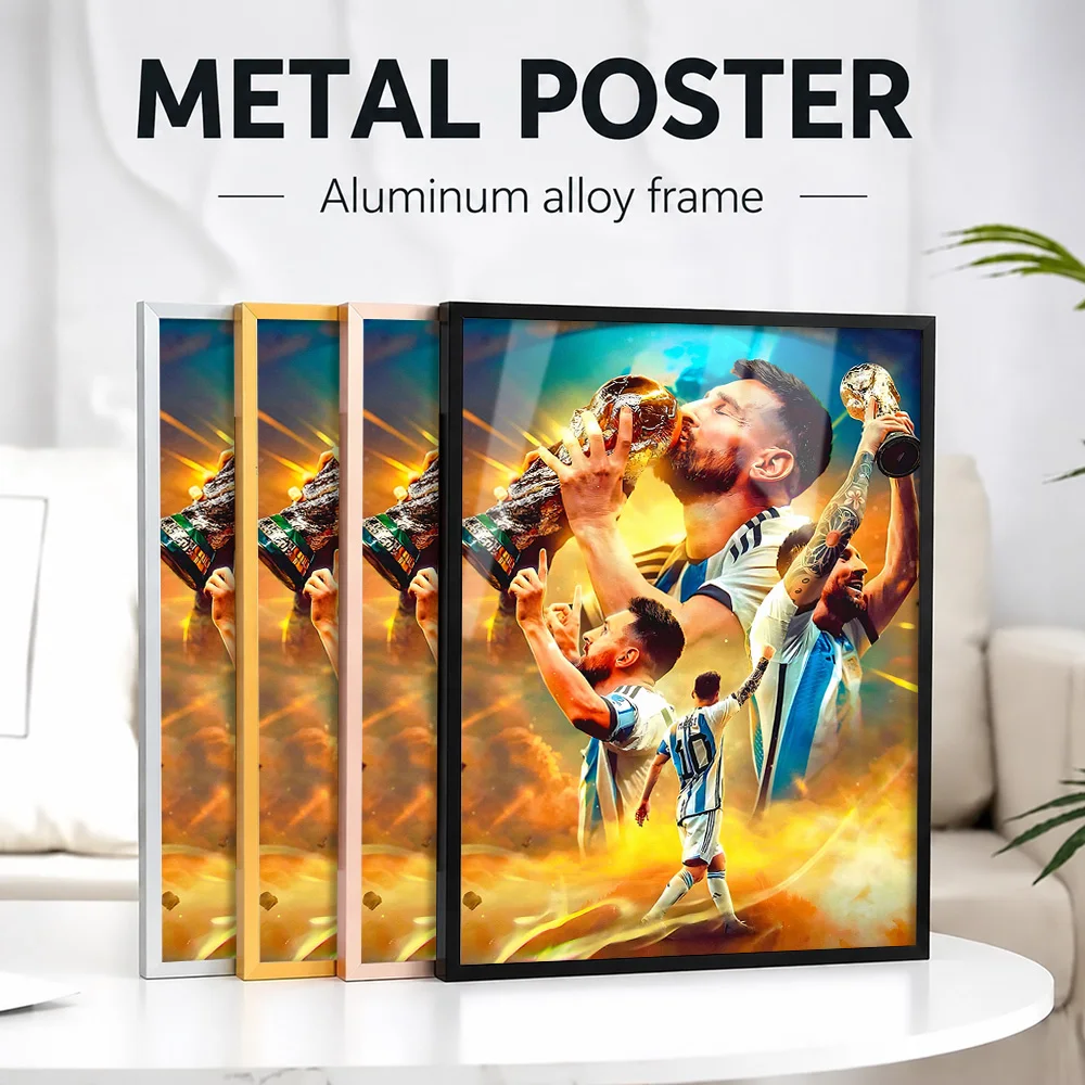 Lionel Messi Celebration Framed Aluminum Metal Poster Customized Photo Bold Stadium Style Wall Art For Fan Cave Supporter Gift