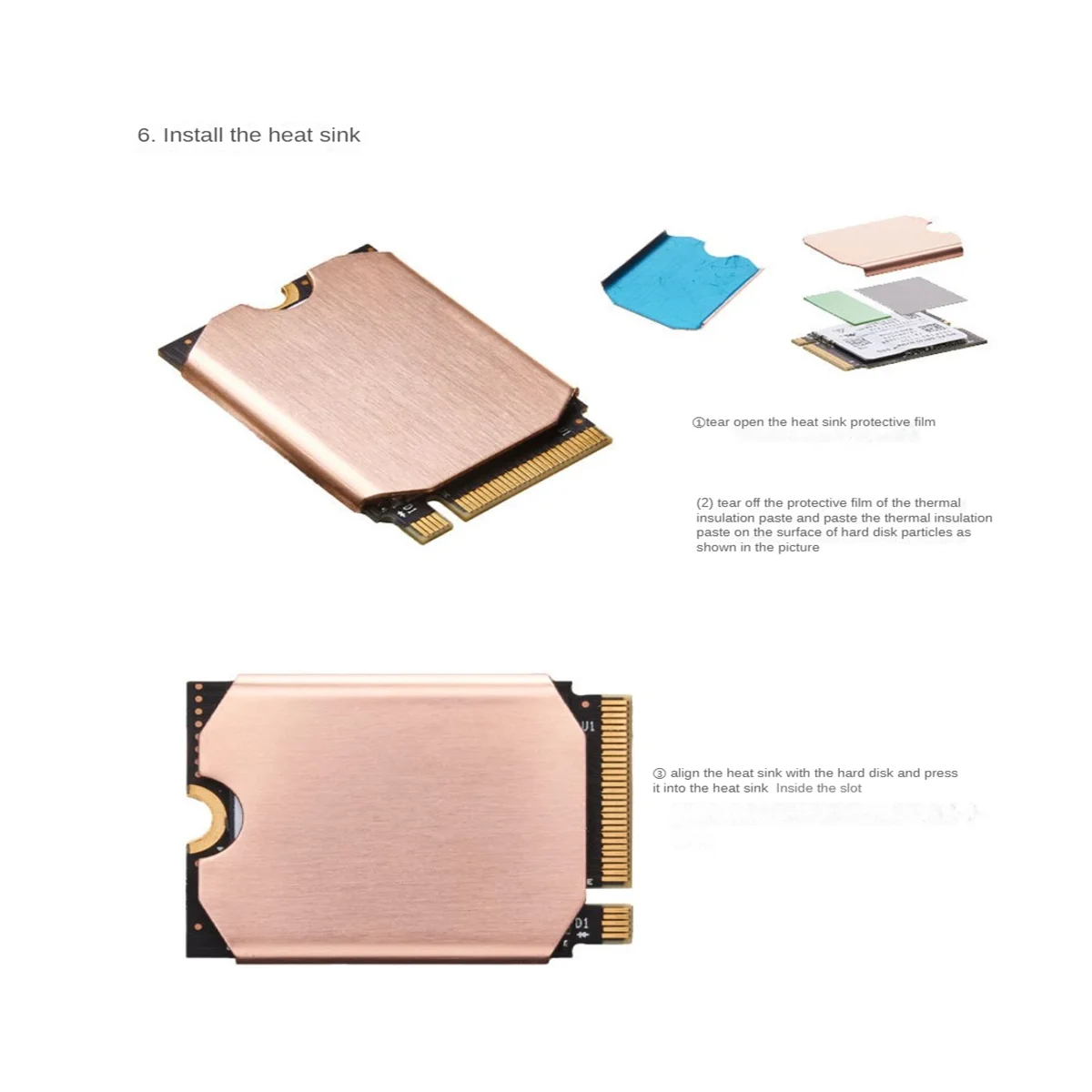 M.2 2230 SSD Heatsink M2 NVMe Solid-State Hard Disk Copper Radiator for 2230 SSD Heat Sink Game Console Thermal Pad,A