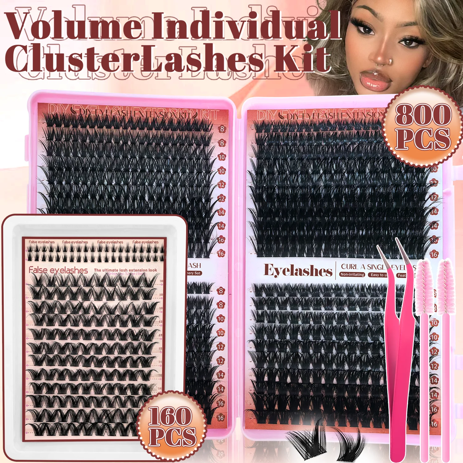 160/800-teiliges Set mit künstlichen Wimpern, passende untere Wimpernbüschel mit den Stilen G03 und Thick 6080100120D. Komplettes All-in-One Wimpern-Set kommt mit