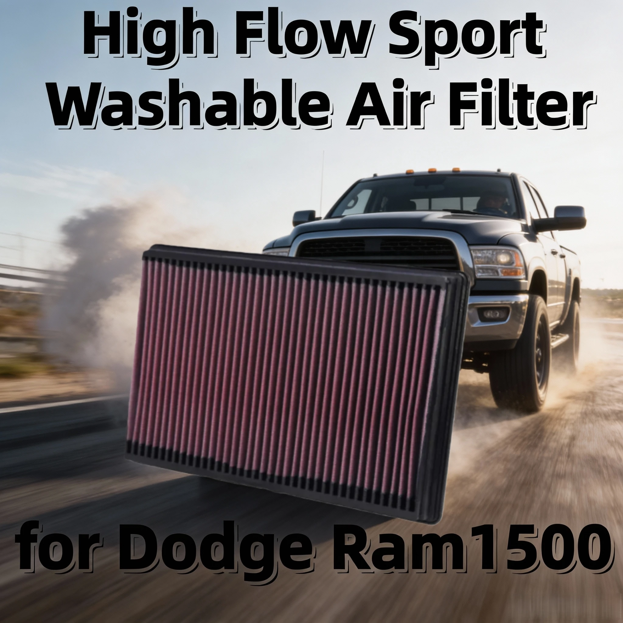 High Flow Washable Air Filter for 2002-2026 Dodge Ram 1500 All Models 3.7L 4.7L 5.7L 5.9L V6 V8 Gas 3.0L Diesel Sport 33-2247