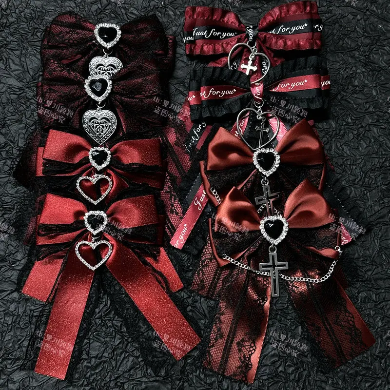 

2pcs Itabag Decorative Accessories Bliack Red Lolita Lace Bow Brooch Pin For Anime Bag, Convention Cosplay Y2k Hair Clip Toys
