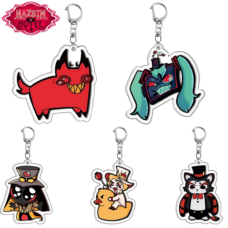 Hazbin Hotel llavero acrílico de dibujos animados figura de Anime Alastor Lucifer Morningstar Vox Husk divertido colgante llavero Cosplay llavero