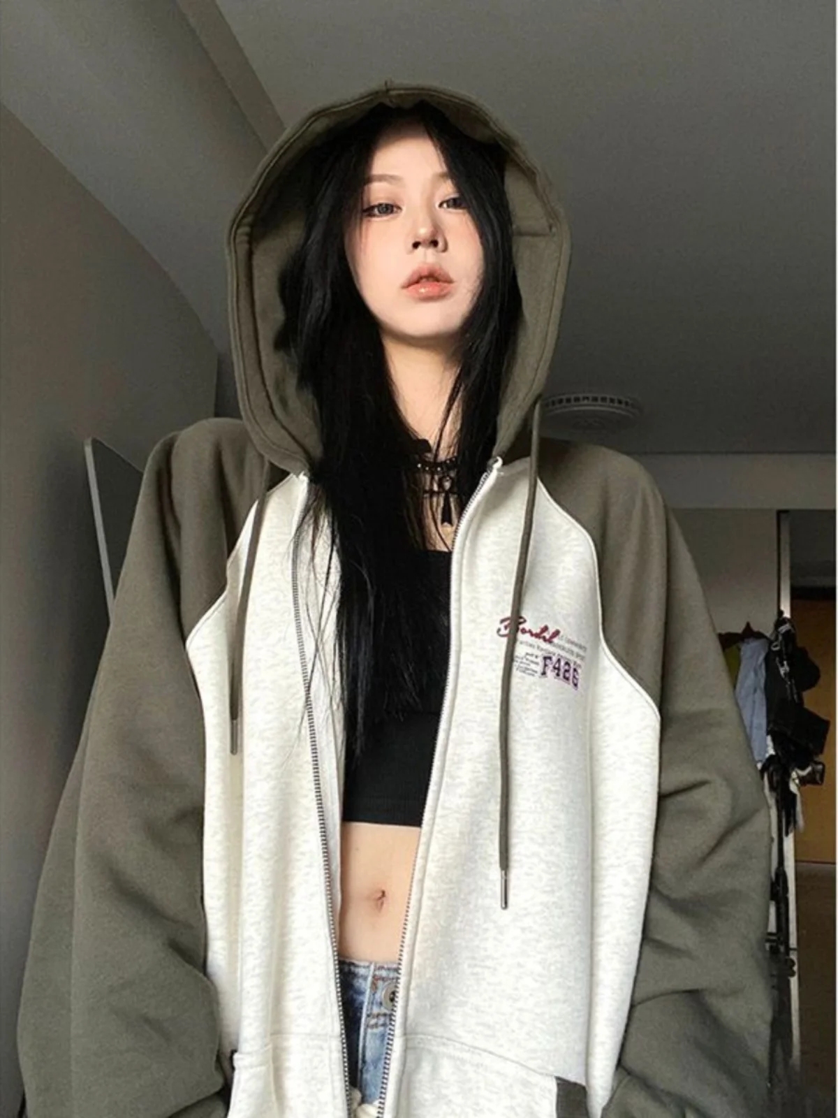 플러스 사이즈 긴팔 후드티 여성용 가을 겨울 플러스 사이즈 MM 아메리칸 디자인 감각 스몰 아우디언스 카디건 코트